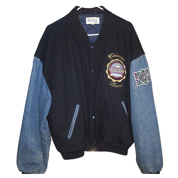 Vintage Chalk Line Chicago Bears Varsity Jacket Wool Patches Size L Lined - Picture 1 of 10